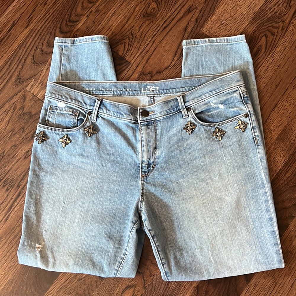 LOFT Relaxed Skinny Light Wash Distressed Jeans